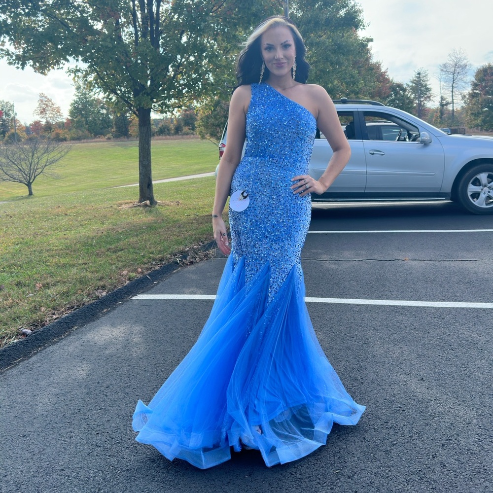 Sequin Blue One-Shoulder Gown